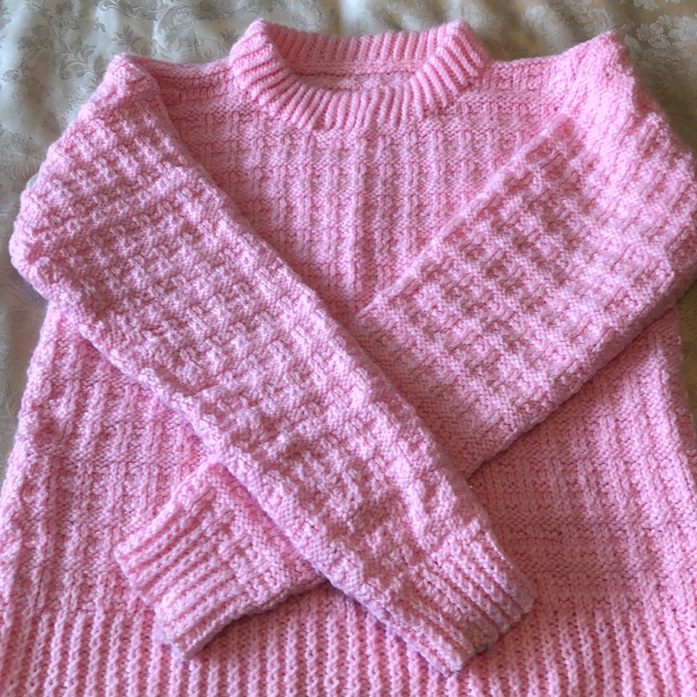 HANDKNIT OOAK BARBIE BUBBLEGUM PINK CREWNECK PULLOVER SWEATER SIZE SMALL - #169